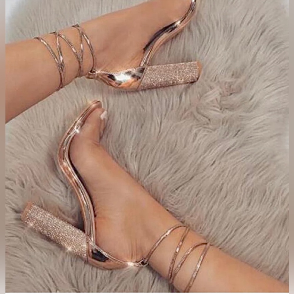 Rose gold rhinestone heels (8)